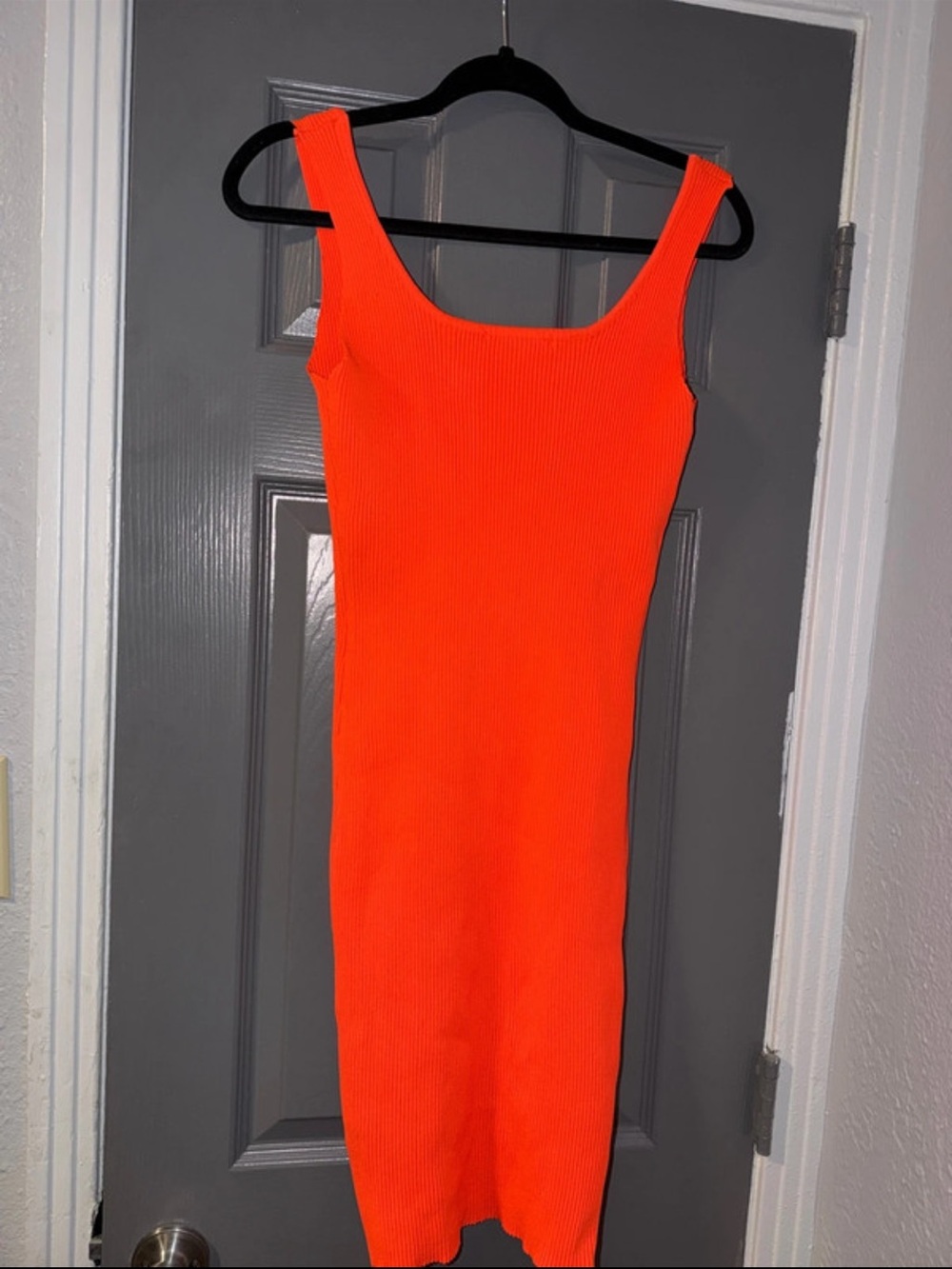Bright Orange Ribbed Tank Dress with Front Zip - Picture 2 of 2